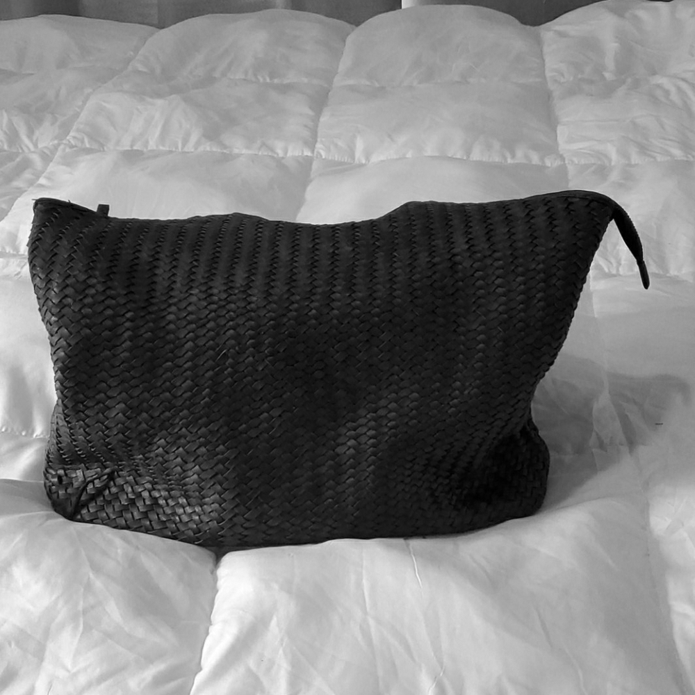 Platania large black woven leather hobo